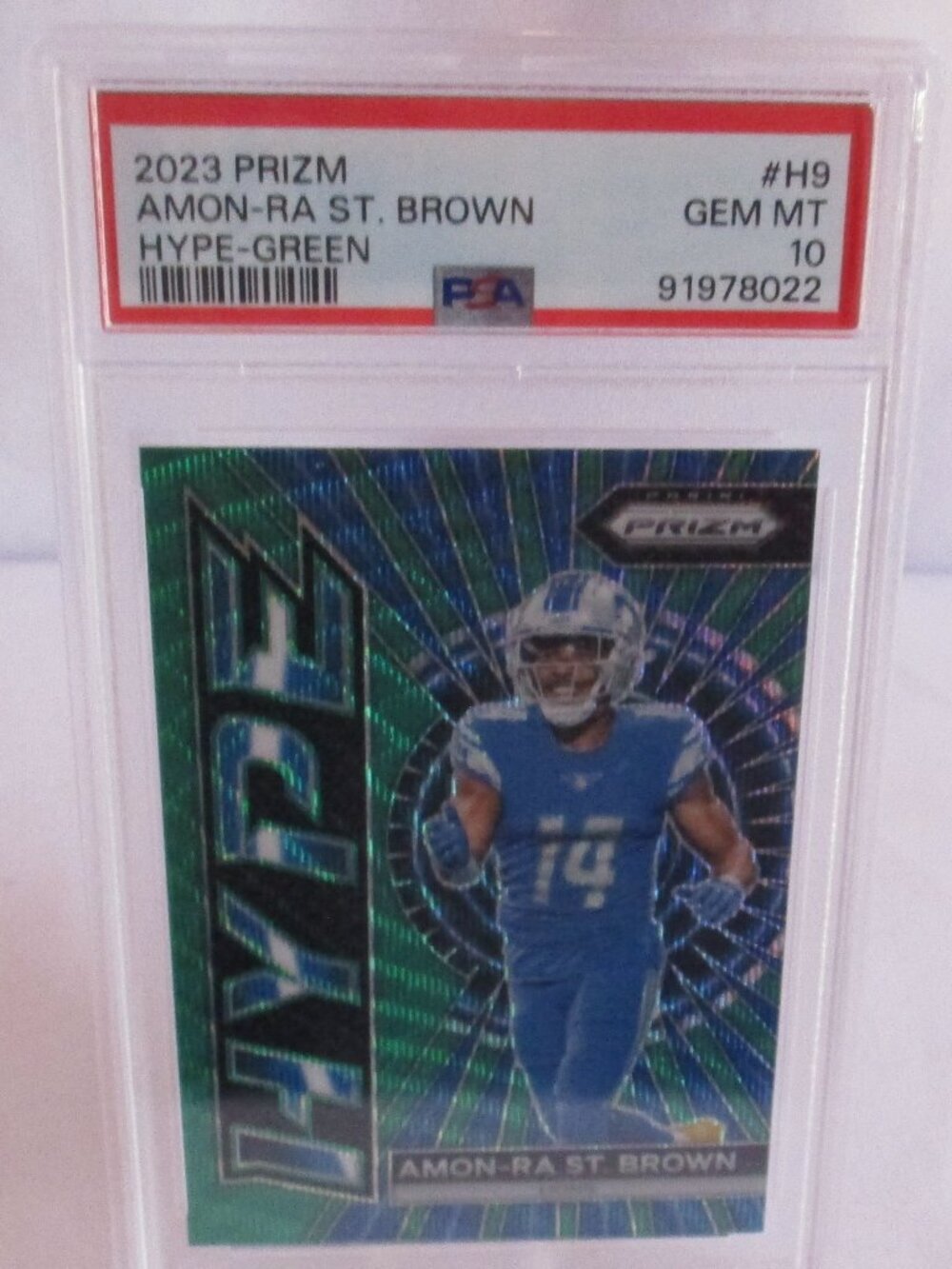 2023 PRIZM AMON-RA ST. BROWN HYPE GREEN #H-9 PSA 10